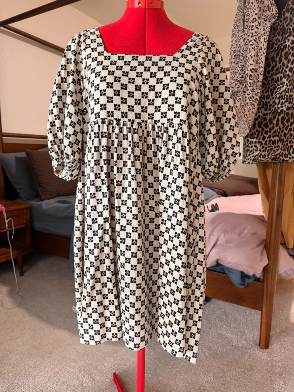 Rylee + Cru Babydoll Mini Dress | Black White Print | Womens Size S | Like New - Picture 2 of 4